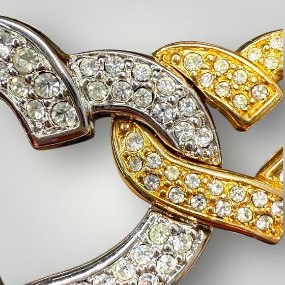 SWAROVSKI Double Heart Pave Rhinestones Brooch Silver-tone and Gold-tone - Picture 3 of 5